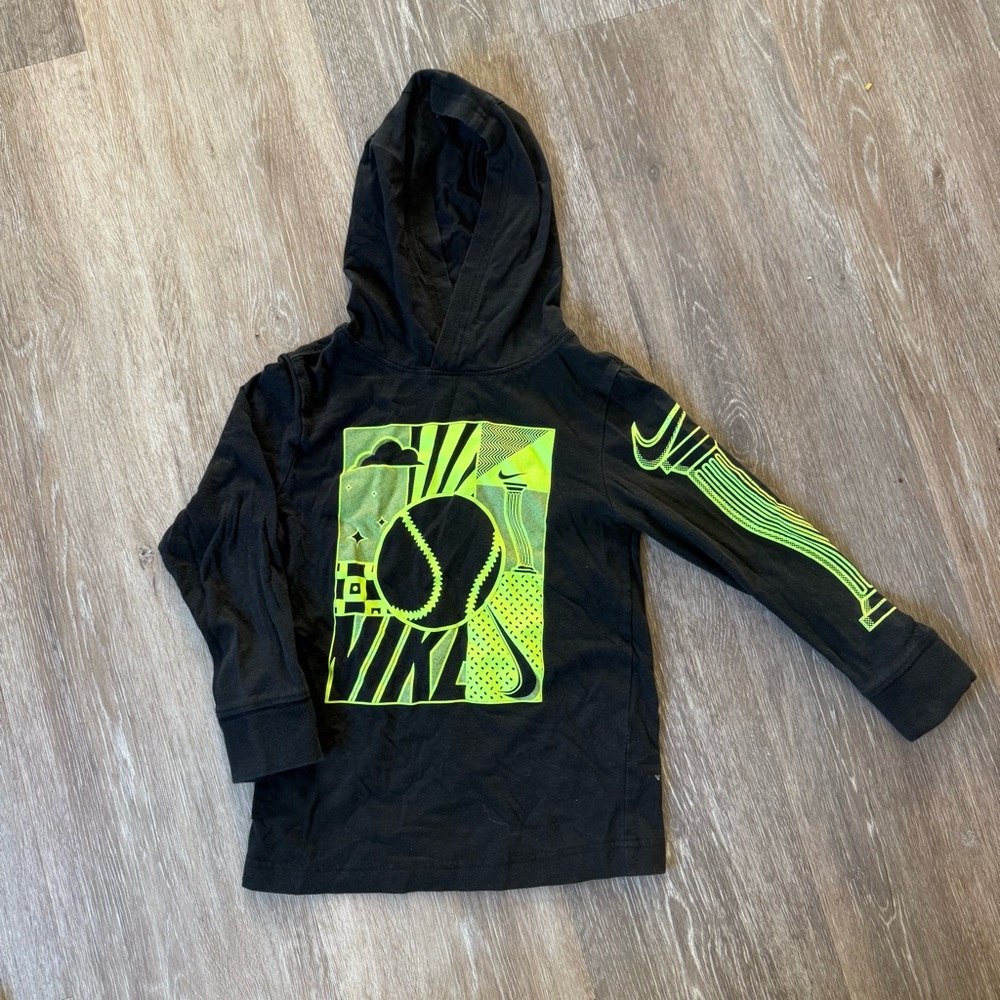 Nike Kids Black Hoodie with Neon Green Graphic